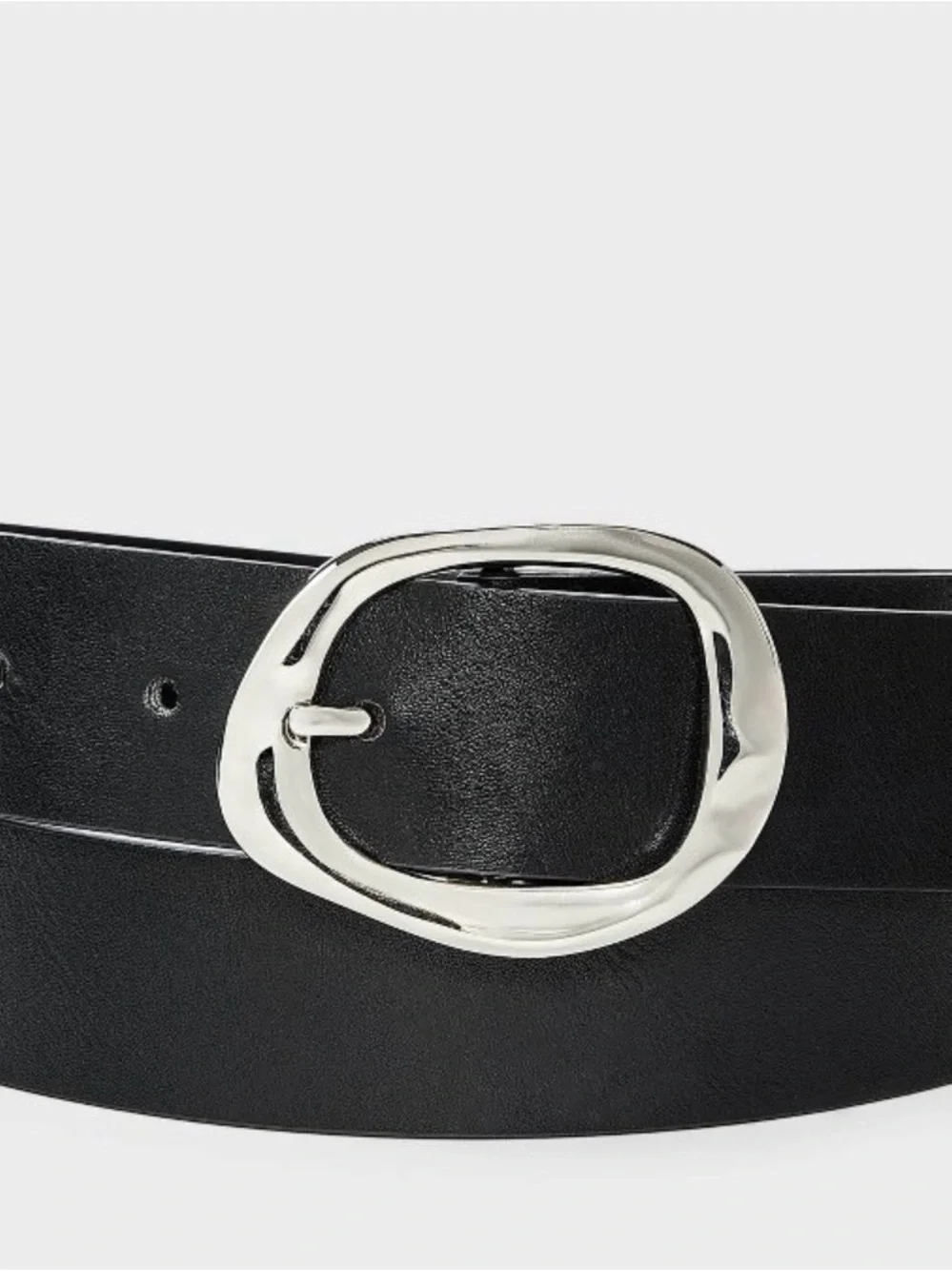 a new day Black Belt with Shiny Silver Oval Buckle wavy center